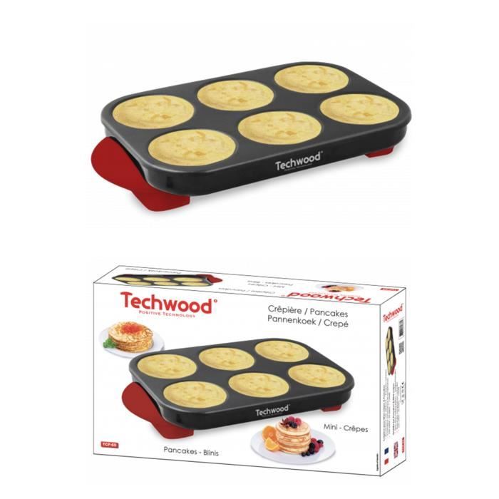 Crêpière INOX pour Mini crêpes + Pancakes anti-adhésif 6 crêpes 1500W Noire
