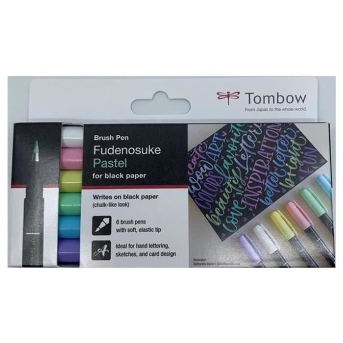 Set De 6 Feutres Brush Fudenosuke Pastel Pour Papier Noir Cdiscount 