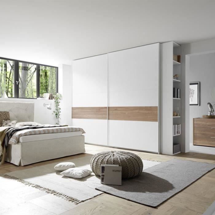 Armoire 2 portes coulissantes Blanc/Noyer clair ANIECE n°3 L 275 x