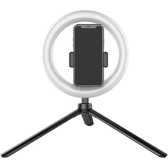 Trépied Téléphone Avec Anneau LED - Lumière Réglable 3 Couleurs, Rotatif 360°, USB, Parfait Pour Live, Maquillage Et Cuisine