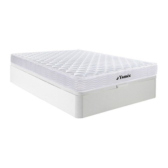 Ensemble 140 x 190 cm sommier coffre blanc + matelas ressorts et mémoire de forme ép.15cm - WOLKENLOS de YSMÉE