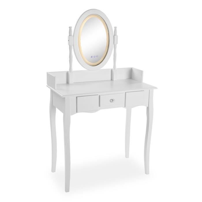coiffeuse versa diva avec miroir et tiroirs - blanc - bois et miroir - style classique - 142x40x80cm