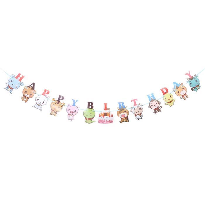 1 Pc Banniere Dessin Anime Animaux Motif Papier Flash Joyeux Anniversaire Lettres Banderole Banniere Guirlande Hors Noel Cdiscount Maison