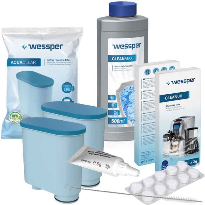 Wessper Kit accessoires, Détartrant + 2 filtres CA6903 + pastilles de nettoyage + graisse+ nettoyeur pour machines café Saeco Philip
