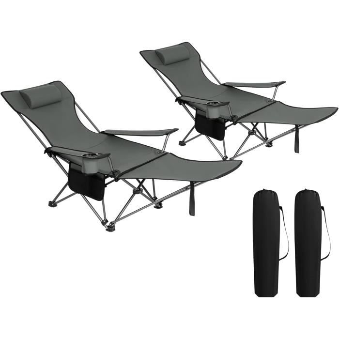 WOLTU 2x Chaise de Camping Pliante Fauteuil de Pêche avec Appui-tête Chaise de Plage avec sac de Transport Gris CPS8148gr-2 WOLTU 2x Chaise de Camping Pliante Fauteuil de Pêche avec Appui-tête Chaise de Plage avec sac de Transport Gris CPS8148gr-2