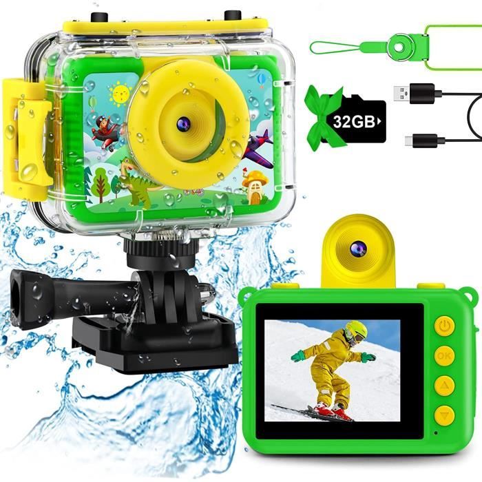 Appareil Photo étanche Pour Enfants GKTZ - Caméra Vidéo Sous-marine, écran 2 Pouces, 32 Go, Bleu, Cadeau Garçons 3-12 Ans