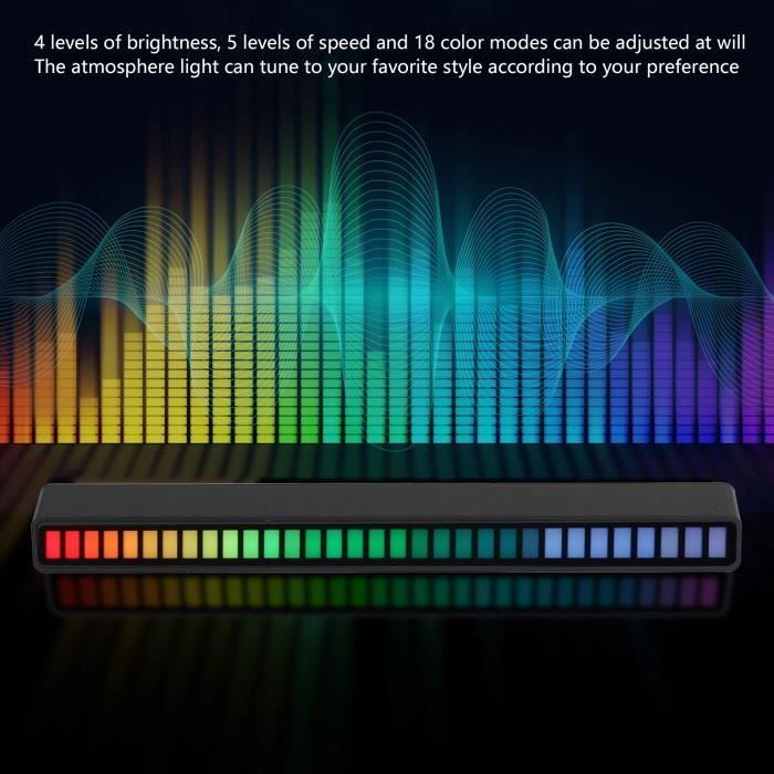barre lumineuse rvb rgb light bar voice control ambient light musique ambiance lampe usb pour car home studio (noir)