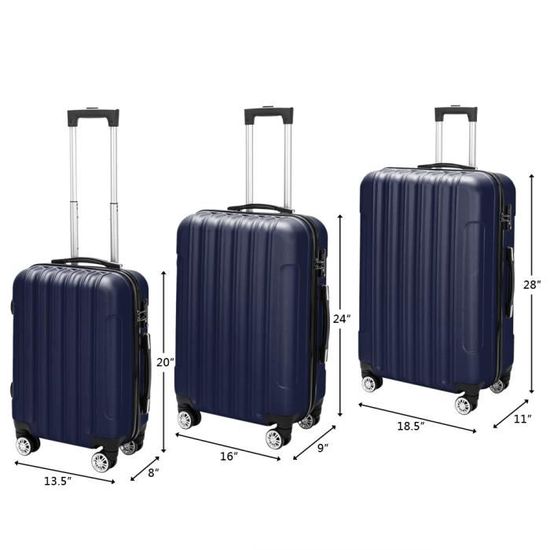 Valise Cabine Extensible Abs+Pc Bagage À Main Trolley Rigide Bagages