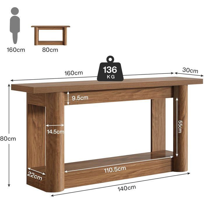 Tribesigns Table Console 160 Cm – Meuble D'Entrée Rustique Industriel Avec 6 Cubes Rangement, Marron Vintage