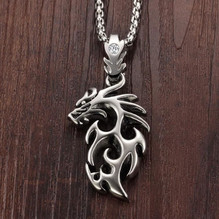 Générique Collier Vintage Man Dragon - Pendentif Légendaire En Acier Inoxydable, Style Chinois, Couleurs Argentées/Or/Noir | Bijou Masculin, Idée Cadeau Pour Les, Les Adolescents Et Les Adultes