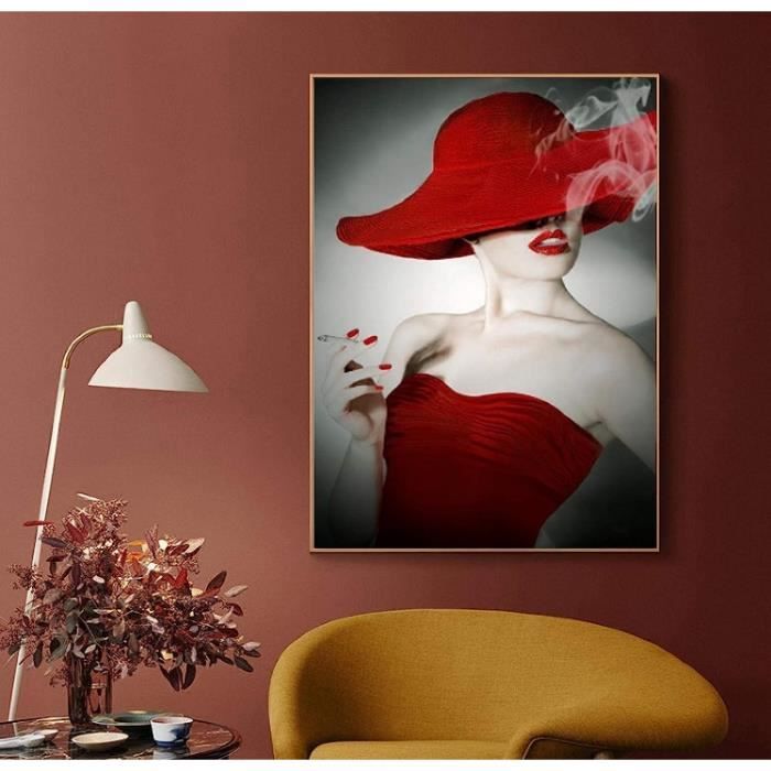 Poster Mural 70x100 Cm – Style Minimaliste Femme Avec Chapeau – Décoration Murale Moderne – Neuf Sous Tube