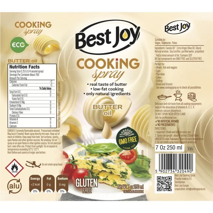 Spray de cuisson Beurre - 250ml - Cooking Spray 0 calories - Best