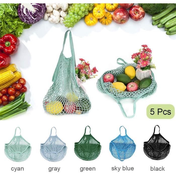 Filet De Course Fruits 5 PCS Filet de Courses en Coton et Lin 40 * 35 cm Portables Sac Filet ...
