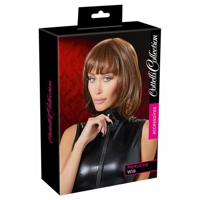 Perruque Courte Synthétique Châtain Cuivré Mèches Blondes - Modèle JEANETTE - Taille Moyenne - Neuf Avec étiquettes