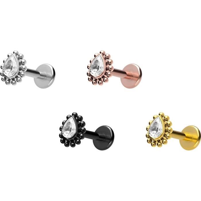 PIERCINGLINE Piercing de nombril en titane avec filetage intérieur rectangulaire en cristal gouttes en cristal, Titane