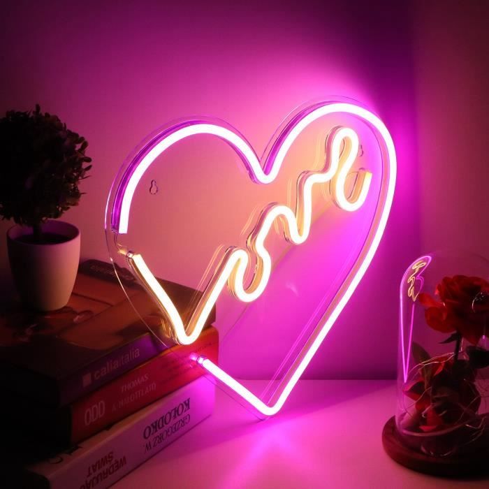 Fdit luminaire Néon LED USB Lampe en forme de coeur tridimensionnelle  Chambre à coucher Décoration de vacances