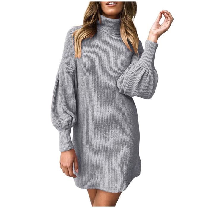 Robe pull col roul pour femme Mini robes pull manches longues
