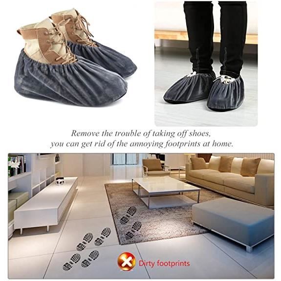 Couvre-Chaussures, Surchaussures lavables Couvre-Chaussure Anti Glisse  Réutilisables Antidérapant Chausson avec Flanelle- gris