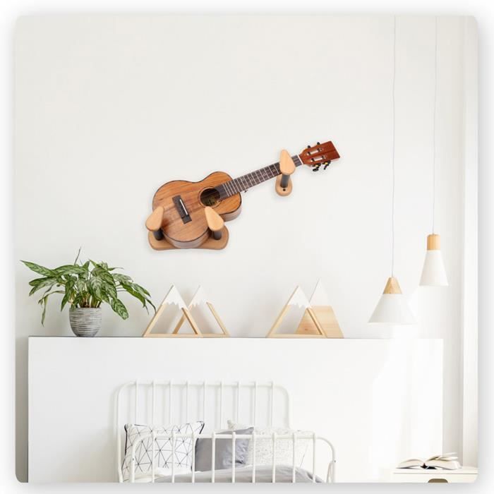 Support Mural Guitare En Bois Avec étagère - Universel Pour Guitare, Basse Ou Ukulélé