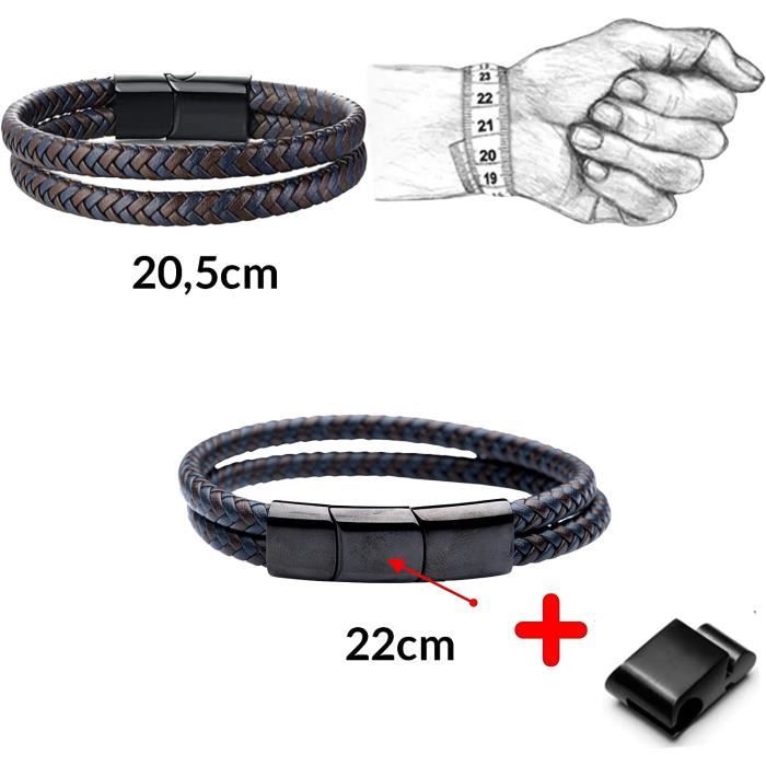 bracelet homme cuir marron tressé fermoir acier mat
