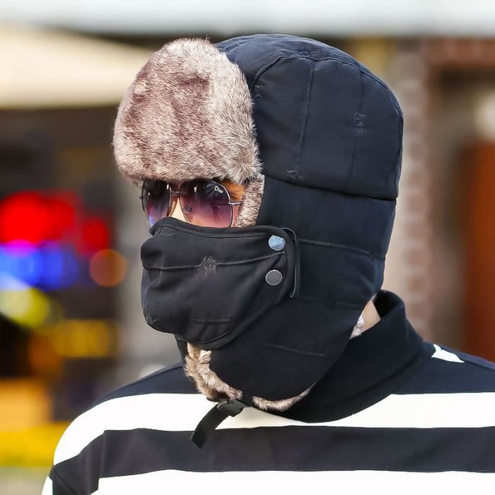 Chapka homme fourrure fausse d'hiver chaud avec masque anti vent anti  poussière, pour montagn ski moto cyclisme (56-60cm) Noir - Cdiscount  Prêt-à-Porter