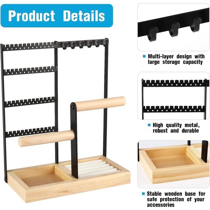 Plateau De Rangement En Bois Pour Bijoux - 24 Compartiments, 34.8x23.9 Cm, Présentoir Bracelets Et Bagues, Décoration Pratique
