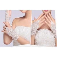 Gants De Mariée Dentelle Avec Strass – Mitaines élégantes Pour Robe De Mariage, Soirée, Cérémonie, Réglables Avec Rubans