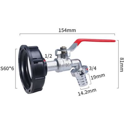 Robinet Cuve 1000l IBC 3/4 Avec Kit Accessoire - S60X6 Rallonge, Adaptateur Tuyau Arrosage Et Ruban PTFE (Style 1)