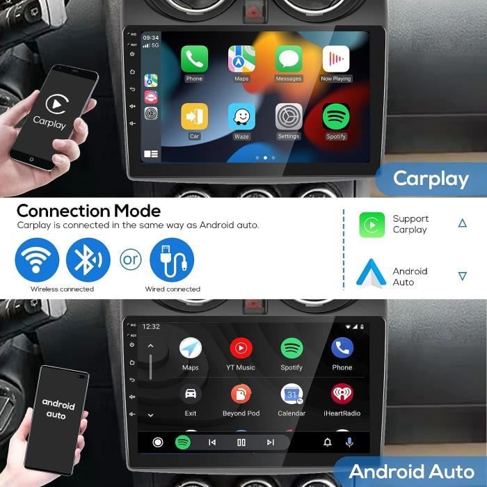 pour Nissan Qashqai J10 2006-2016 2+64G Podofo Android 11 Autoradio sans  Fil Carplay Android Auto avec écran 9'' GPS avec AHD Camera De recul  HiFi/Bluetooth/RDS Radio FM Fonction Dab+ : : High-Tech