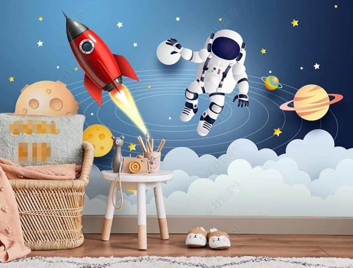 Papier Peint Panoramique Espace Astronaute Personnalisé Papier Peint 3D ...