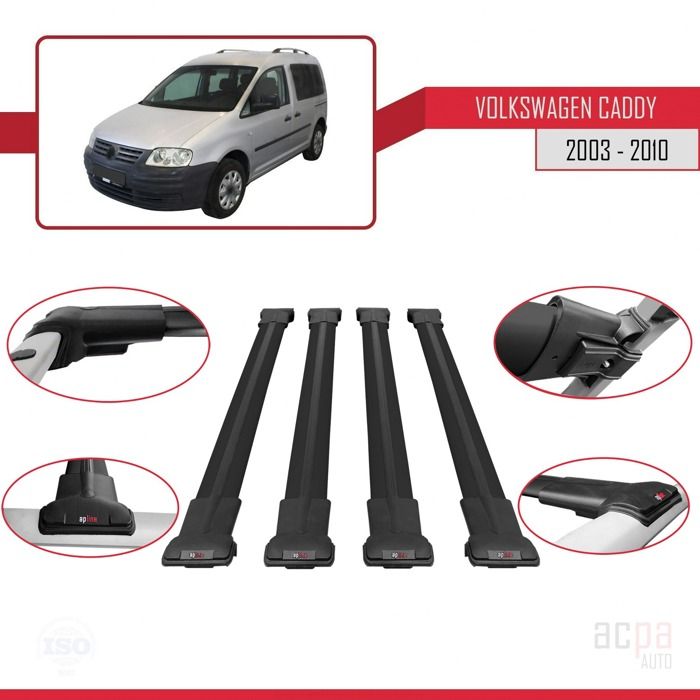 Barres De Toit Transversales Pour VW Caddy (2004-2010) - Marque TURTLE - Amovibles, Garantie 2 Ans