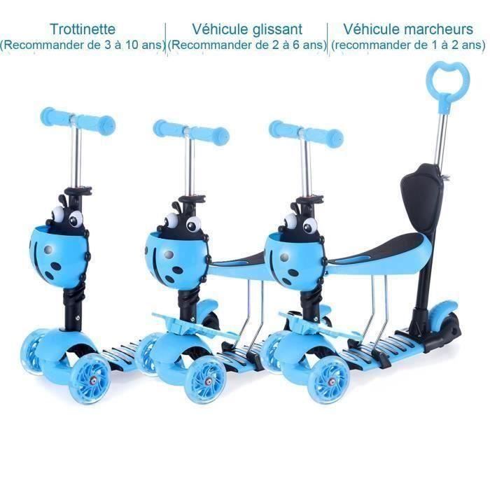 Trottinette 3 en 1 Scooter à 3 Roues BLEU Multi-Fonctionnel pour des enfants