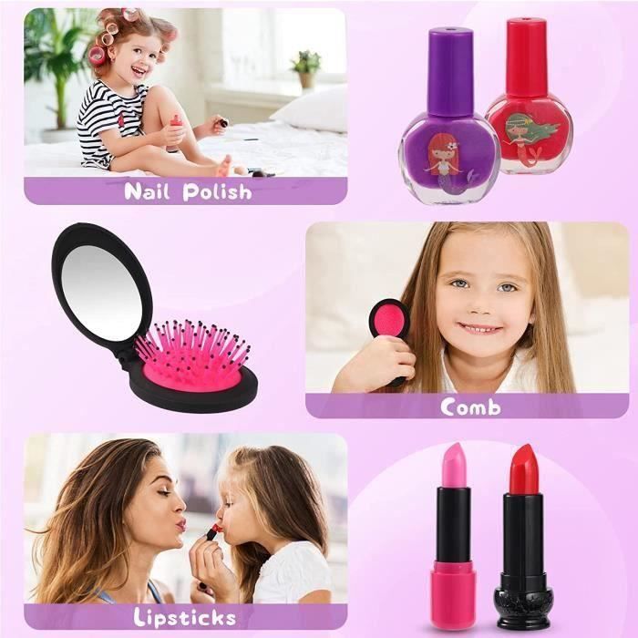 ONLYFUN Maquillage Enfant Jouet pour Fille, 21Pcs Kit de Makeup Lavable  Enfant Non Toxique Con Thème Sirène Valise Maquillage Enfant Cadeau de Noël
