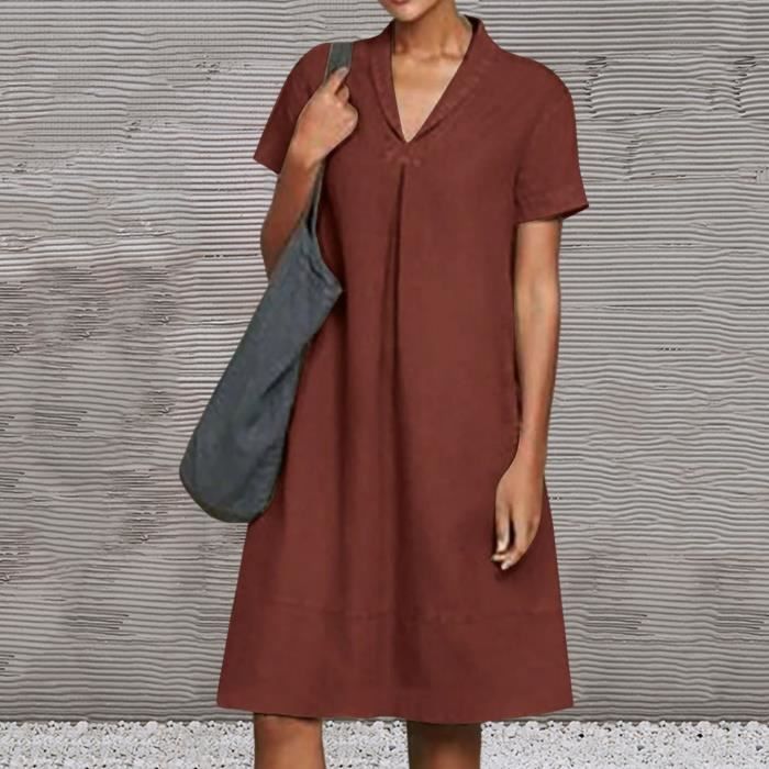 ROBE Robe dete femme habillage col en V Chic grande taille robe mi longue dete style Wine Red Wine red Cdiscount Pret a Porter