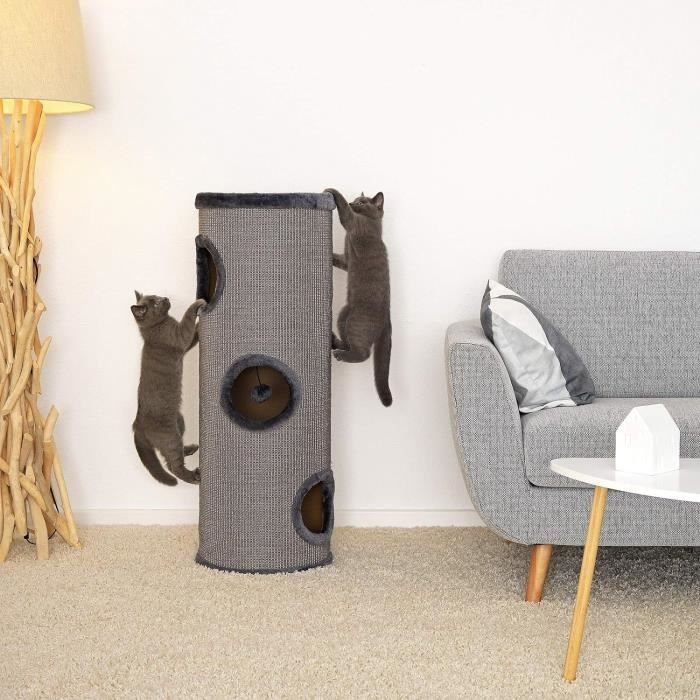 Arbre à Chat Gaczoo 116 Cm - Avec Niche, Plateformes, Griffoir Sisal, Jouets - Gris Clair