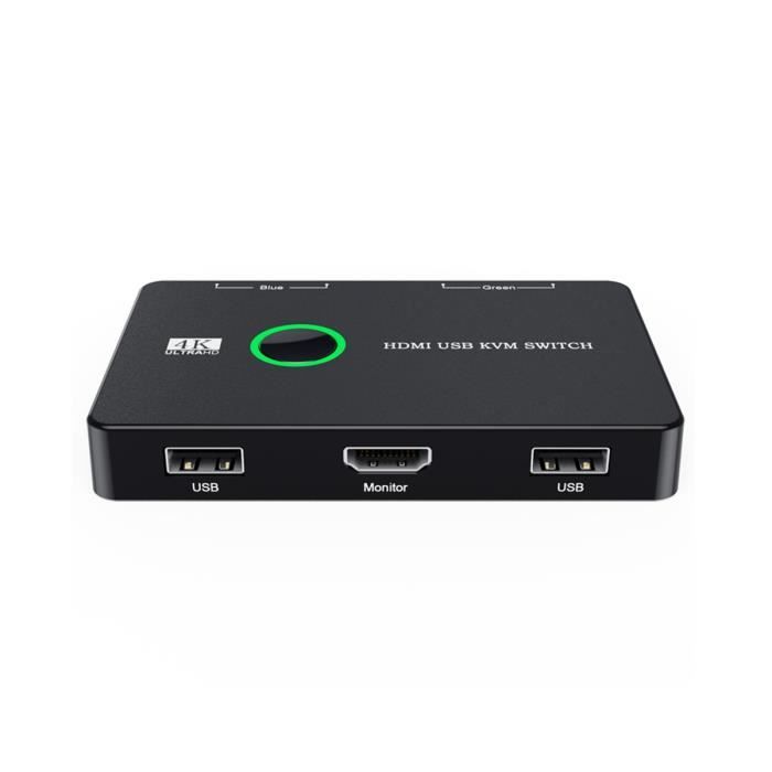Commutateur KVM HDMI 8K - 2 PC Sur 1 écran, Partage Clavier/souris, 2 Câbles USB Inclus, 60 Hz