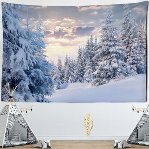 Tapisserie Murale Paysage De Neige - 240 X 220 Cm - Polyester - Décoration Chambre, Salon - Lavable En Machine