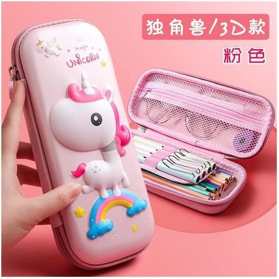 Trousse Scolaire 3D Licorne – Grande Capacité Imperméable Pour Fille – Porte-stylos Multifonction Avec Fermeture Éclair – Cadeau Rentrée Scolaire