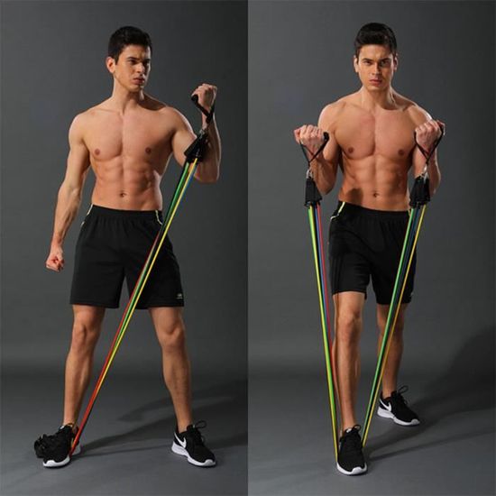 Élastique de musculation - Fitness - 11 pièces - Tubes en caoutchouc - Résistance réglable