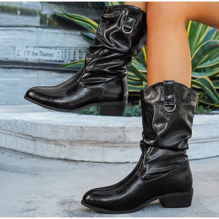 ECELEN Bottines Femme Type Martin – Design avec Boucle Métallique –  Chaussures Décontractées Automne/Hiver – Noir