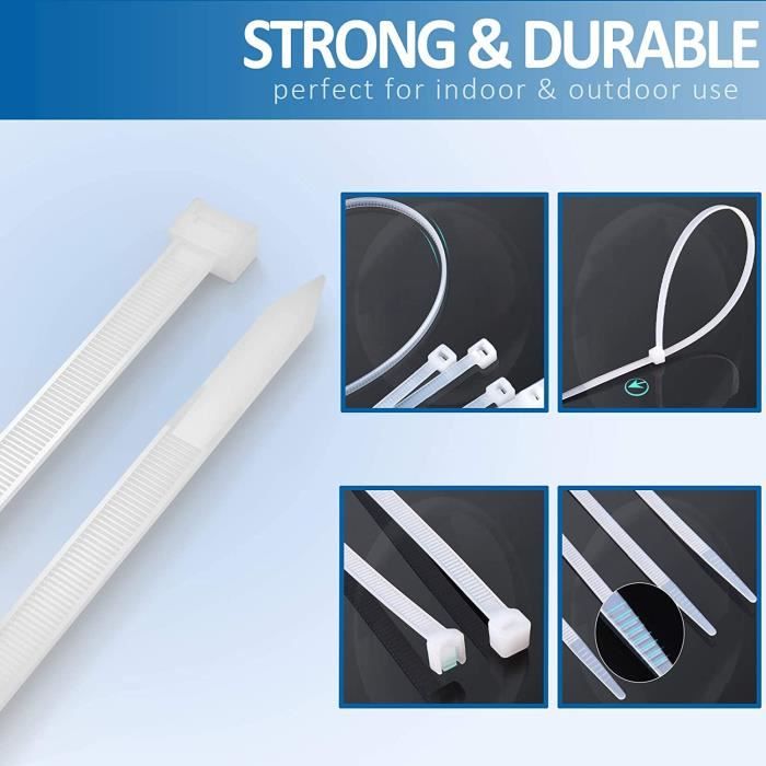 Lot De 200 Serre-câbles Nylon (200x4 Mm) + 50 Supports Adhésifs - 100 Réutilisables, 100 Jetables - Pour Câbles, Jardin, Atelier