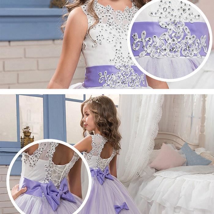 Princesse Robe Filles Brodees Robe Ceremonie Fille de Soiree Sans manches Robe Mariage Fille de Communion Costume XH493 rose2