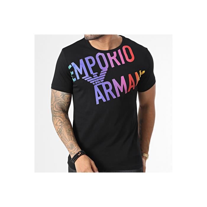 T shirt Emporio Armani homme noir a logo multicolore manches courtes 100 coton