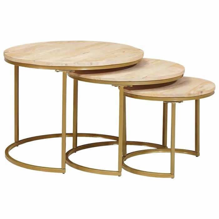 Tables Gigognes En Bois Massif Sheesham (Palissandre) | Lot De 2, Formes Rein, 45x45x30 Cm Environ, Style Campagne - 8