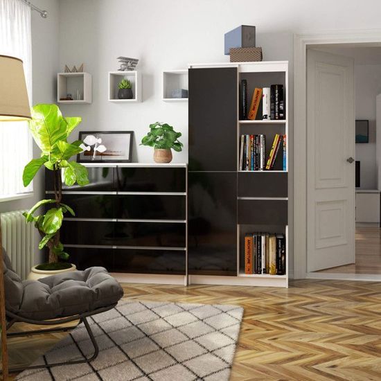 Bibliothèque AKORD R15 - 80x180x35 Cm, 7 étagères, 2 Portes, 2 Tiroirs (blanc)