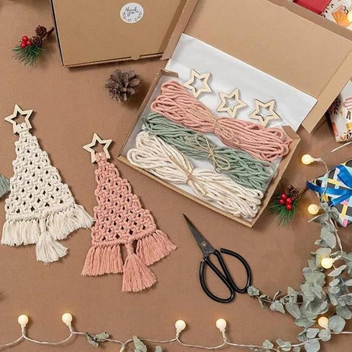 Kit sapin de Noël en macramé, Ornements Noël DIY Tenture murale en