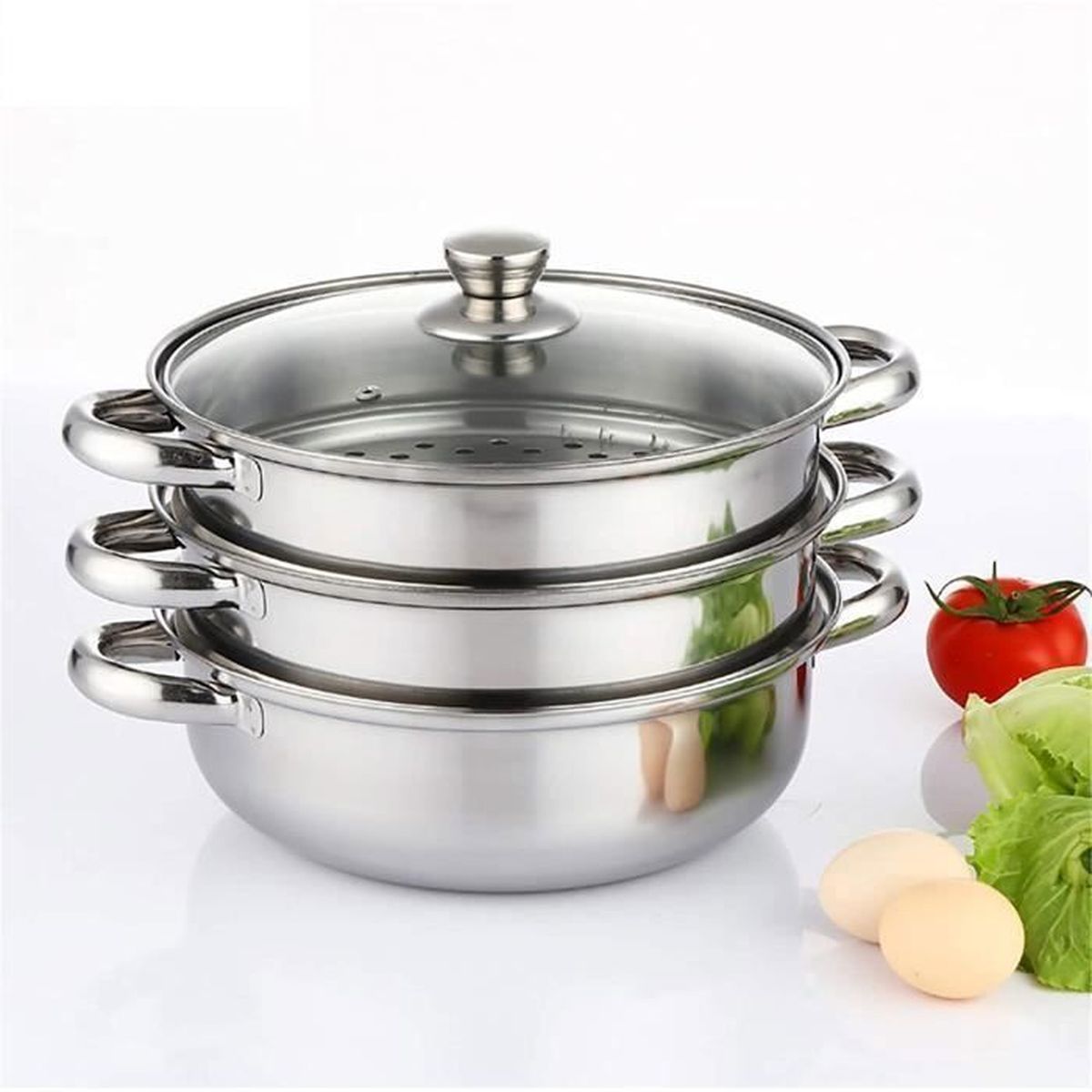 Cuiseur Vapeur Pour Micro-ondes Cyhamse - 3 Niveaux, PP Alimentaire - Pour Légumes, Poisson