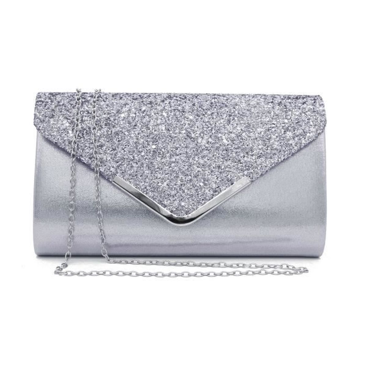 Sac ?� main argent paillet?�, pochette de soir?�e, pour femme argent argent - Cdiscount Bagagerie 