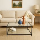 URBAN MEUBLE Table basse de contemporain - Rectangulaire - Fabriquée en verre trempé et métal - Grand espace de rangement - Parfaite pour salon