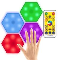 AuTech® DIY RGB Applique Murale Hexagonal Assemblée Tactile LED Touch Sensitive Sans Fil Veilleuse - 4PCS + 1 Télécommande